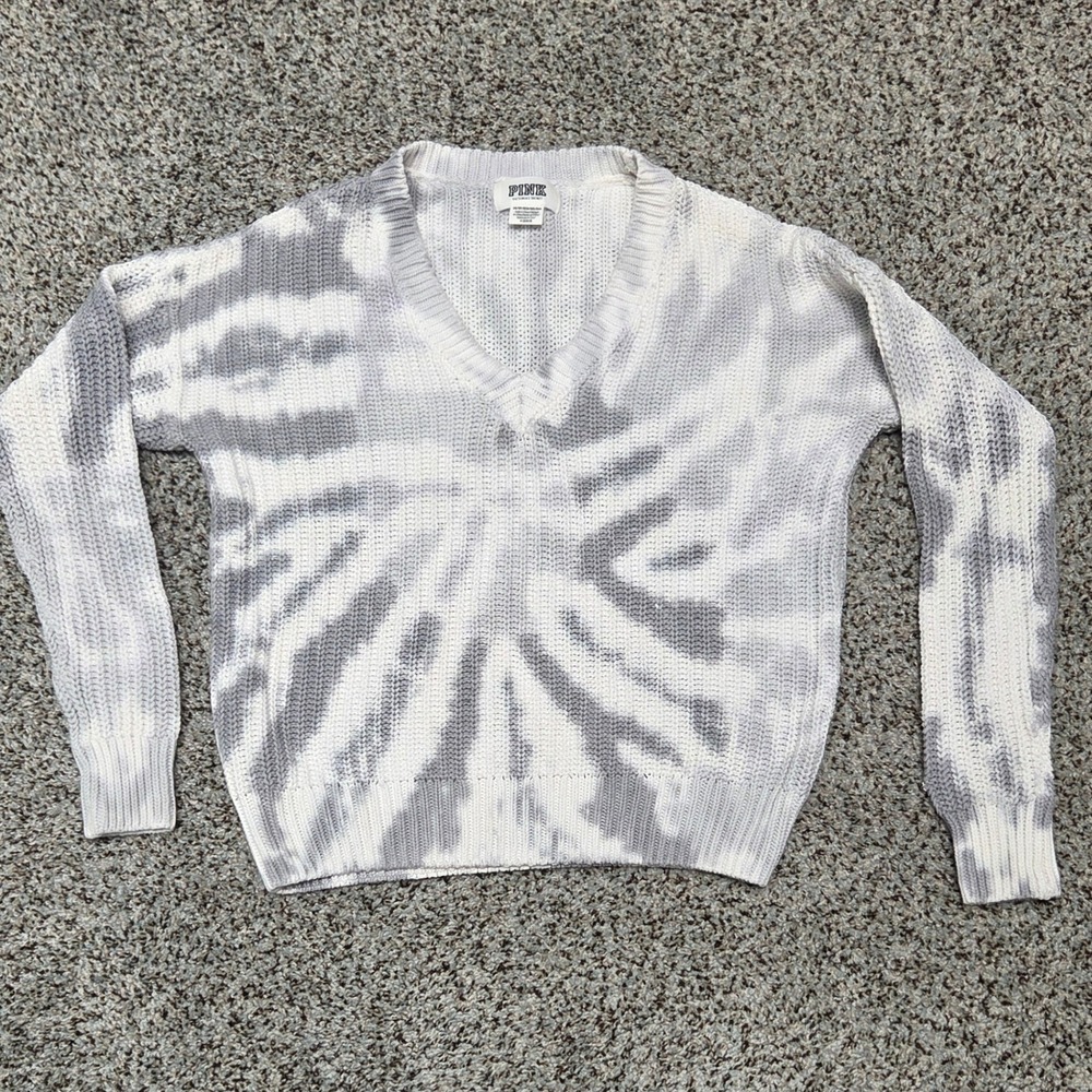 PINK Victoria's Secret Tie Dye V-Neck Knit Sweater Pullover Top XS